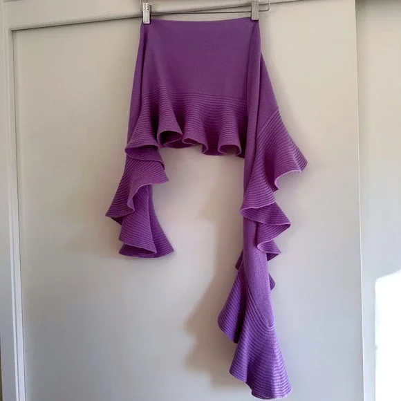 MAGASCHONI CASHMERE Purple Ruffle Waterfall Knit Scarf One Size - Picture 4 of 6